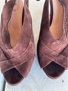 PRADA Women’s Brown Suede Slingback Peep-Toe Heels SZ . 7US